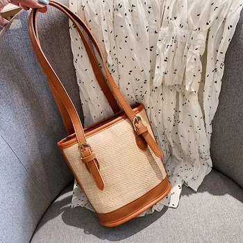 

Simple Contrasting Color Shoulder Bag Casual Fashion Messenger Bag Handbag Bucket Bag