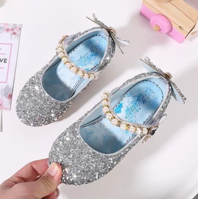 Модная обувь Снежной Королевы со стразами и яркими бриллиантами; тонкие туфли принцессы Эльзы для девочек; обувь на высоком каблуке для выступлений; размеры 24-36