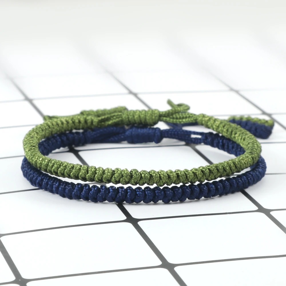Pulsera clásica de hilo verde marino para hombre, brazalete de cuerda de la suerte, nudo tejido a mano, de Buda, joyería|Pulseras envolventes| -