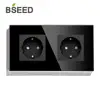 BSEED EU Standard Wall Double Socket EU Socket 16A 110V-240V 3 Colors White Black Gloden Crystal Glass Panel Free Shipping ► Photo 2/6