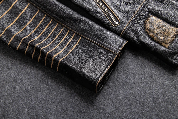 GU.SEEMIO Vintage Motorcycle Jacket Men Leather Jacket 100% Cowhide Genuine Leather Jackets Mens Biker Coat Moto Jacket 2020New sheepskin coat