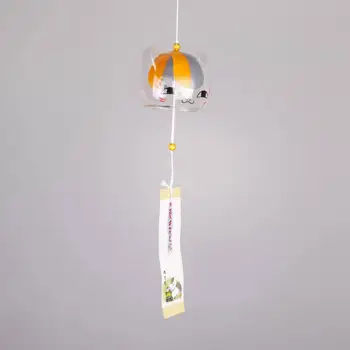 

Japanese Style Handpaint Maneki Neko Glass Wind Chimes Wind Bells With Pendant Card Home Garden Office Hanging Decorations