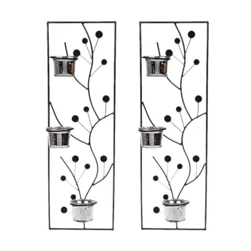 2pcs Metal Iron Candlestick Hanging Wall Sconce Candle Holder Wedding Home Decor