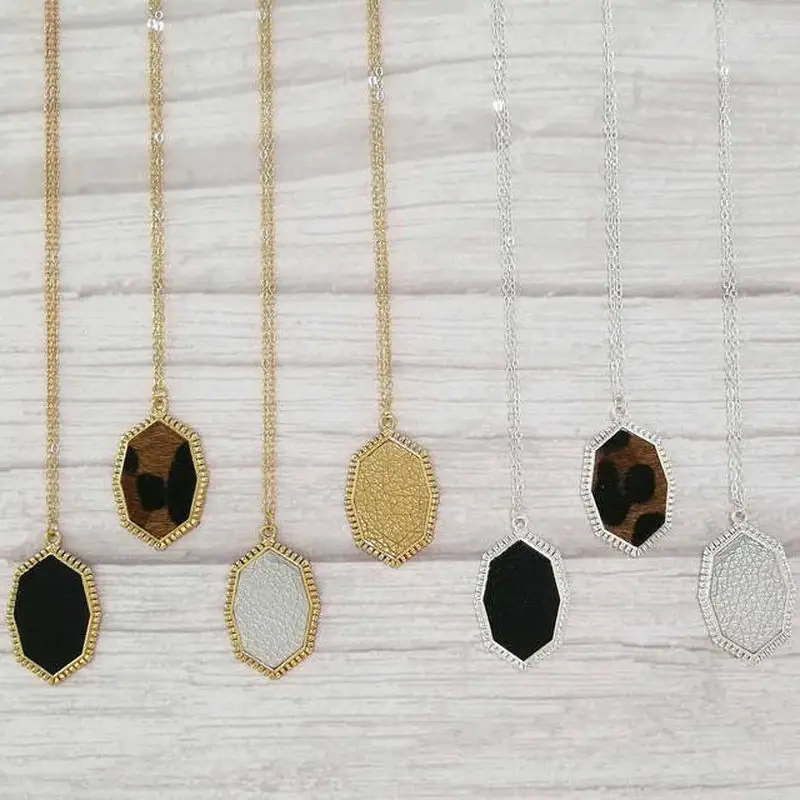 

ZWPON Fashion Long Necklace 2019 New Geometric Leather Octagon Pendant Necklace Jewelry Wholesale