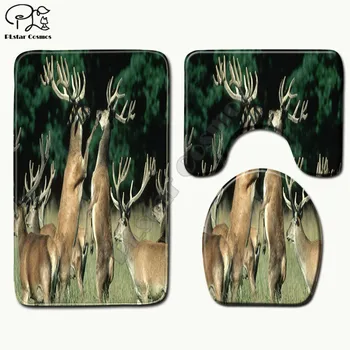 

moose pattern Cartoon funny 3D printed Bathroom Pedestal Rug Lid Toilet Cover Bath Mat Set drop shipping style-3