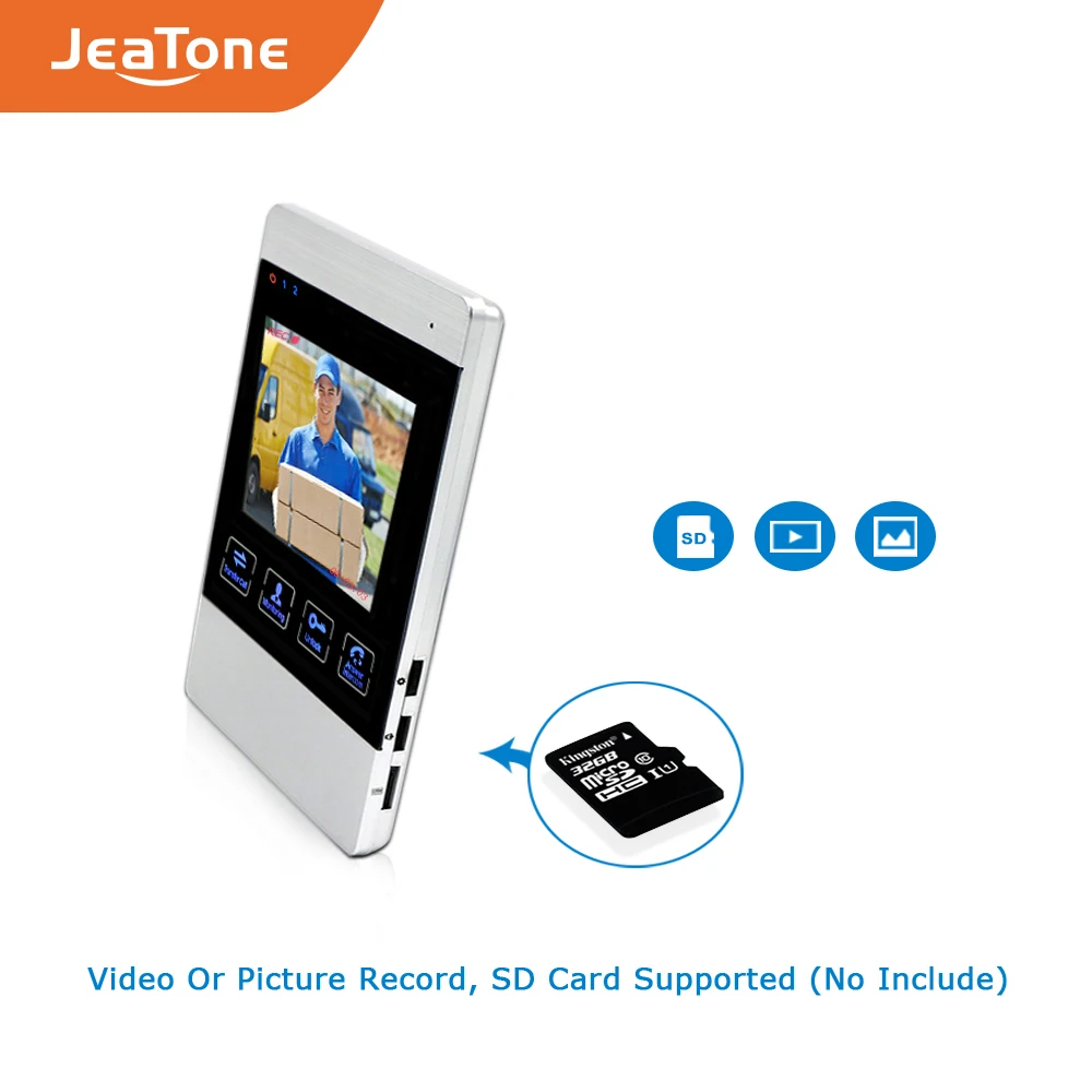 JeaTone 4 inch TFT Wired Video Door Phone Intercom Doorbell Home Security Camera System Picture Memory& Video Recording function
