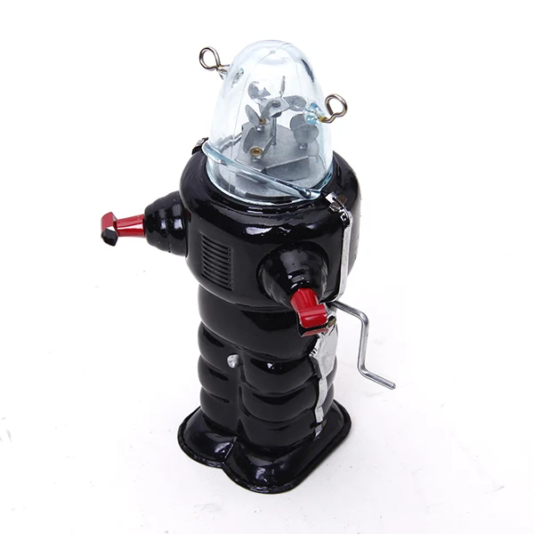 Vintage Wind Up Black Planet Space Robot Clockwork Mechanical Tin Toys 16.5cm
