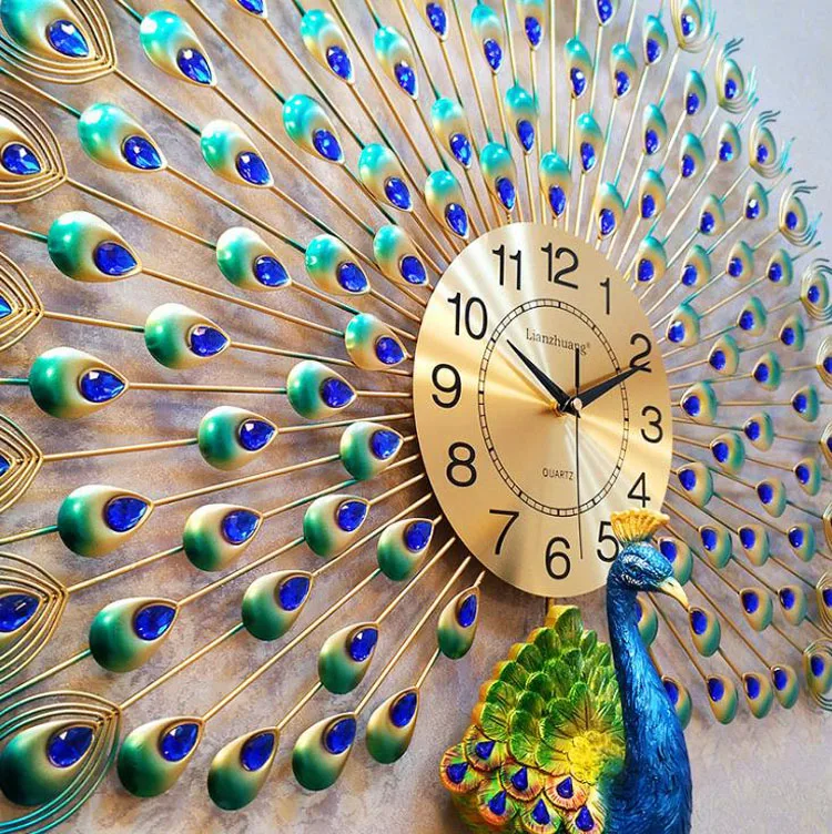 Современный дизайн настенные часы Павлин домашний декор настенные часы гостиная спальня немой часы настенные металлические цифровые настенные часы