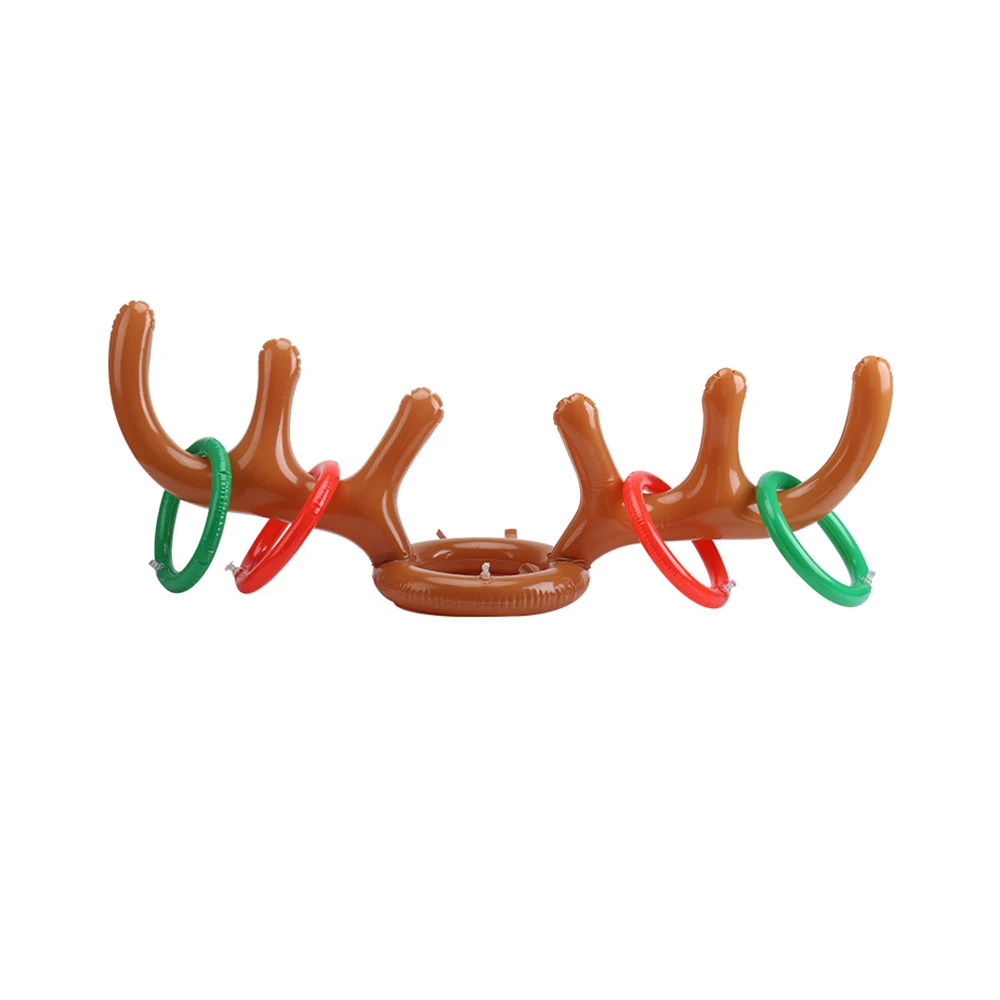 Divertido inflable Santa asta sombrero Ringtoss juego Santa Claus asta de Reno de la cabeza de ciervo anillo tirar juguete de decoración de navidad regalo