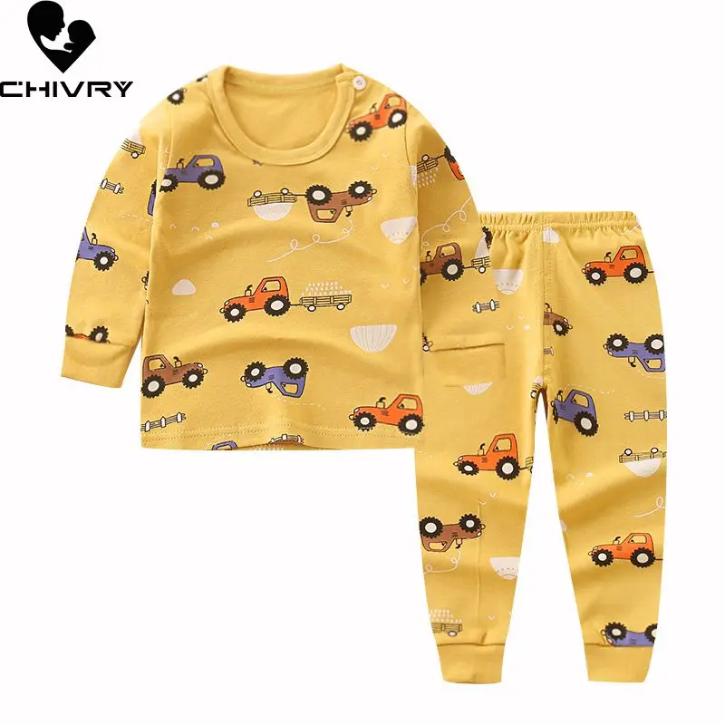 Conjunto de pijama para niños recién nacidos, camiseta de manga larga informal de dibujos animados con pantalones, ropa para dormir de otoño