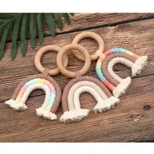 Baby Teething Ring Rainbow Tassel Macrame Wooden Boho Baby Teether Stroller Gift Decoration Toys Shower Gift 19QF