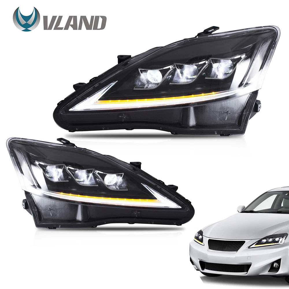 

VLAND Headlamp Car Assembly for LEXUS IS250 Headlight IS350 IS300 2006-2012 IS220d/IS F Clear Headlamp with moving turn signal