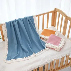 Manta envolvente de muselina de 2 capas, mantas con flecos para bebé, Toalla de baño para bebé, manta con borla