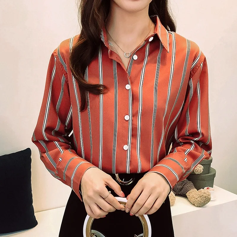 

2019 Autumn Women Blouse Korean Loose Fashion Striped Shirt Female Blouses Spring Long-sleeved Shirts Women's Casual Tops Plus