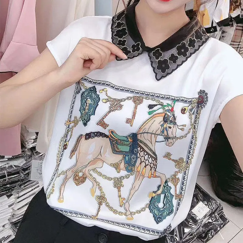 Women's Spring Summer Style Chiffon Blouses Shirt Women's Elegant Printed Patchwork Korean Casual Tops SP215 8