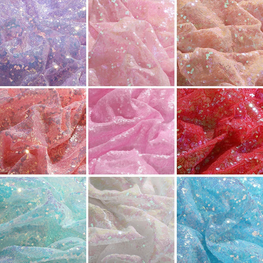 

Colorful Sequin Fabric Sparkly Paillette Glitter Fabric Wholesaleabl for Wedding Party Stage Clothes Home DIY Decortion Material