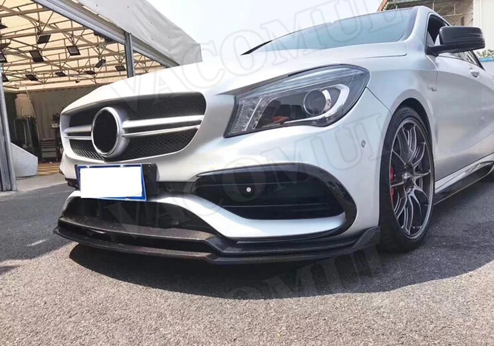 Углеродное волокно двойной передний бампер спойлер для Mercedes Benz CLA класс W117 CLA200 CLA250 CLA45 AMG подтяжка лица