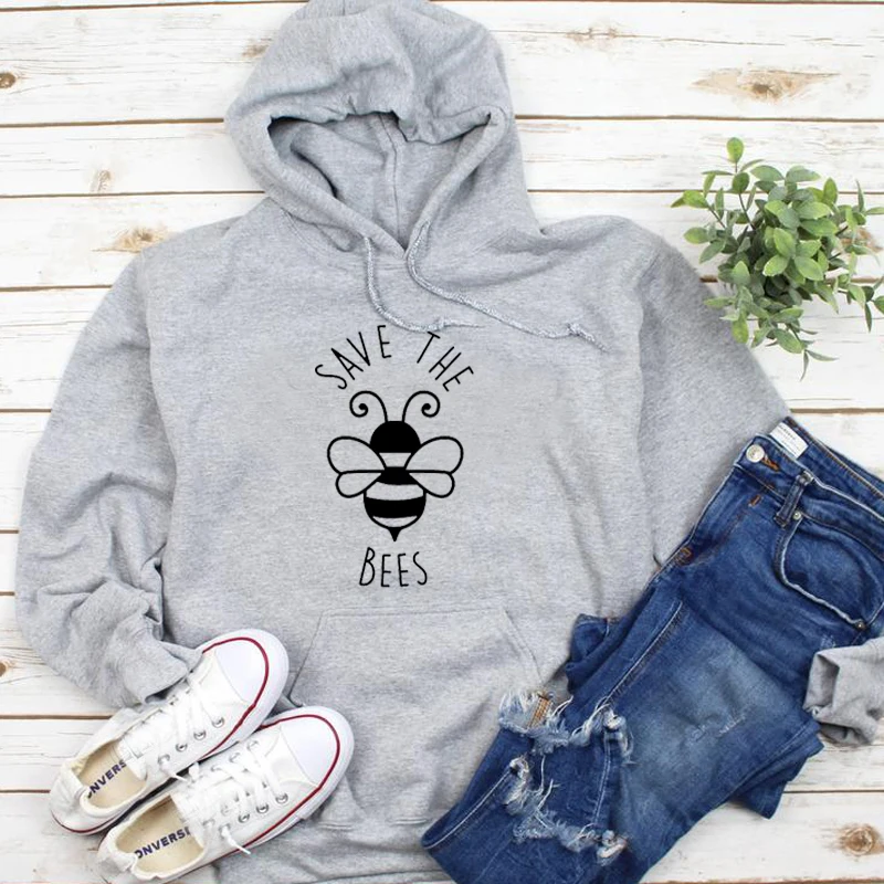 Save The Bees пуловер с капюшоном Женская Эстетическая толстовка с длинными рукавами Осень Зима Женская одежда Джемперы Топы Прямая