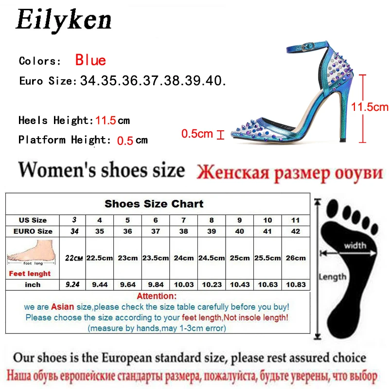 EilyKen/Элегантные Синие женские туфли-лодочки на высоком каблуке свадебные туфли с острым носком вечерние женские туфли-лодочки с заклепками и ремешком с пряжкой