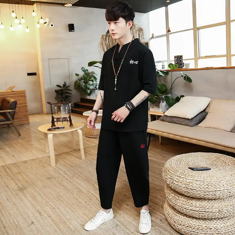 M-5XL Men's Set Casual Suit Cotton Linen T Shirt Man Shorts Oversize Men T-shirt Male 2020 Summer Embroidery Tracksuit XXXXXL M-5XL Men's Set Casual Suit Cotton Linen T Shirt Man Shorts Oversize Men T-shirt Male 2020 Summer Embroidery Tracksuit XXXXXL