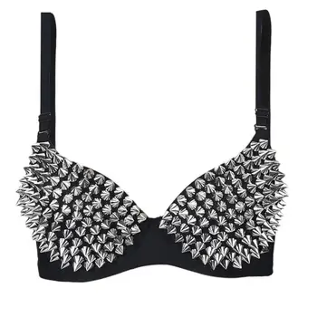 

Sexy Bras Women Party 2020 New All-over Spike Rivet Metallic Punk Dance Push Up Bra Nightclub Costumes Bras Bralette Encaje