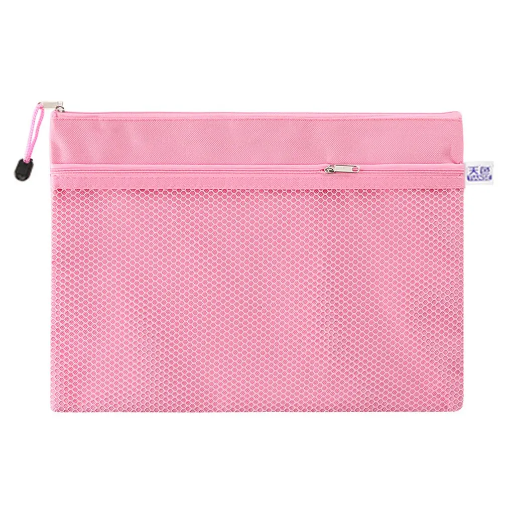 pink TS-101Folders для A4 двухслойная водонепроницаемая ткань Оксфорд на молнии бумажный файл папка для документов сумка для A4 бумага s канцелярская сумка - Цвет: pink