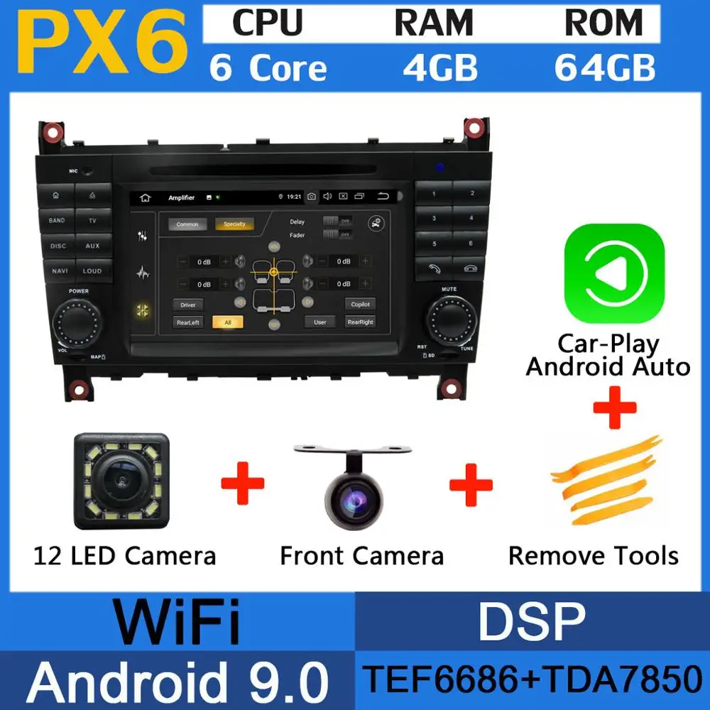 Восьмиядерный 4 Гб ОЗУ Android 9,0 автомобильный DVD для Mercedes Benz C Class W203 C180 C200 C220 C230 C240 C250 C270 C280 C300 C320 автомобильный DSP - Цвет: PX6-Carplay