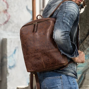 

Men's Retro Backpack Leather Backpack British Wind Computer Bag Male Genuine Leather Travel Bag Handmade Casual Backpacks Men