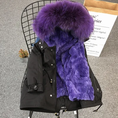 Black Voilet Fur Зимнее пальто с мехом для девочек Детская куртка с натуральным кроличьим мехом теплые парки куртка с натуральным мехом енота для мальчиков и девочек Размер 110-170, TZ204 - Цвет: Black Voilet Fur