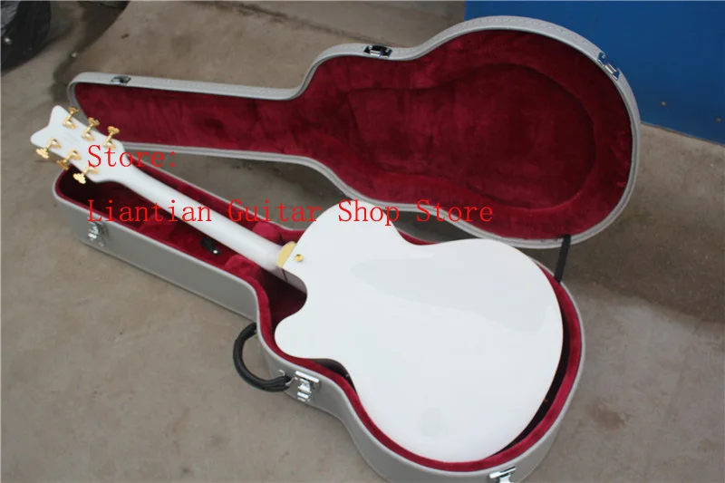 Custom shop Полу полый корпус роскошный Сокол Белый джаз электрогитара с Чехол, 17-12