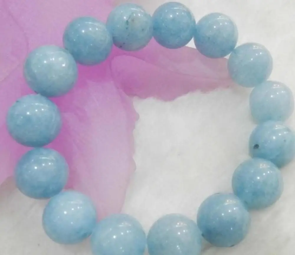 

14MM BRAZILIAN AQUAMARINE GEMS ROUND BEADS STRETCHY BRACELETS 7.5" AAAQ