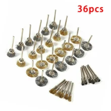 36 шт. проволочные стальные латунные щетки шлифовальная полировальная щетка колеса Набор для роторного инструмента для удаления заусенцев/Ржавчины/пыли