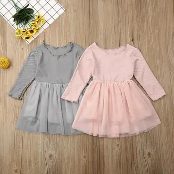 

CANIS Autumn Baby Girl Knitted Cotton Cute Long Sleeve Mini Dress Lace Patchwork Outfit Clothes Tutu Dress