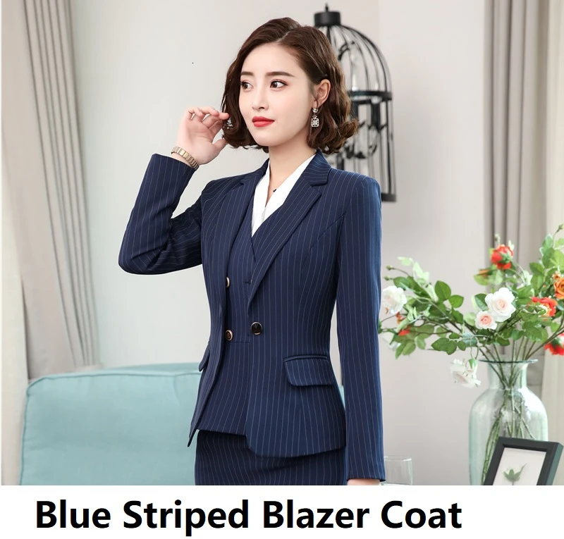 Striped Blazer Coat Новинка полосатый формальный женский деловой костюм OL стили профессиональные блейзеры для женщин офисная Рабочая одежда осень зима брючные костюмы - Цвет: Striped Blazer Coat