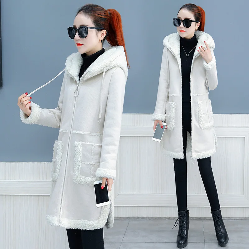 

Suede Cotton-padded Clothes Women's Mid-length Winter 2018 New Style Korean-style Coat Lambs Wool Brushed And Thick Cotton-padde