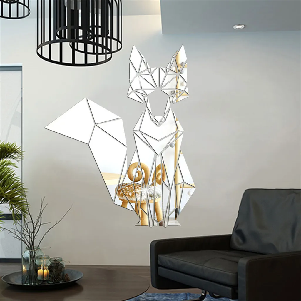 

#38 2019 Geometric Animal Pattern Acrylic Crystal Mirror Stickers Green Decorative Stickers For Home Bedroom TV Background Decor