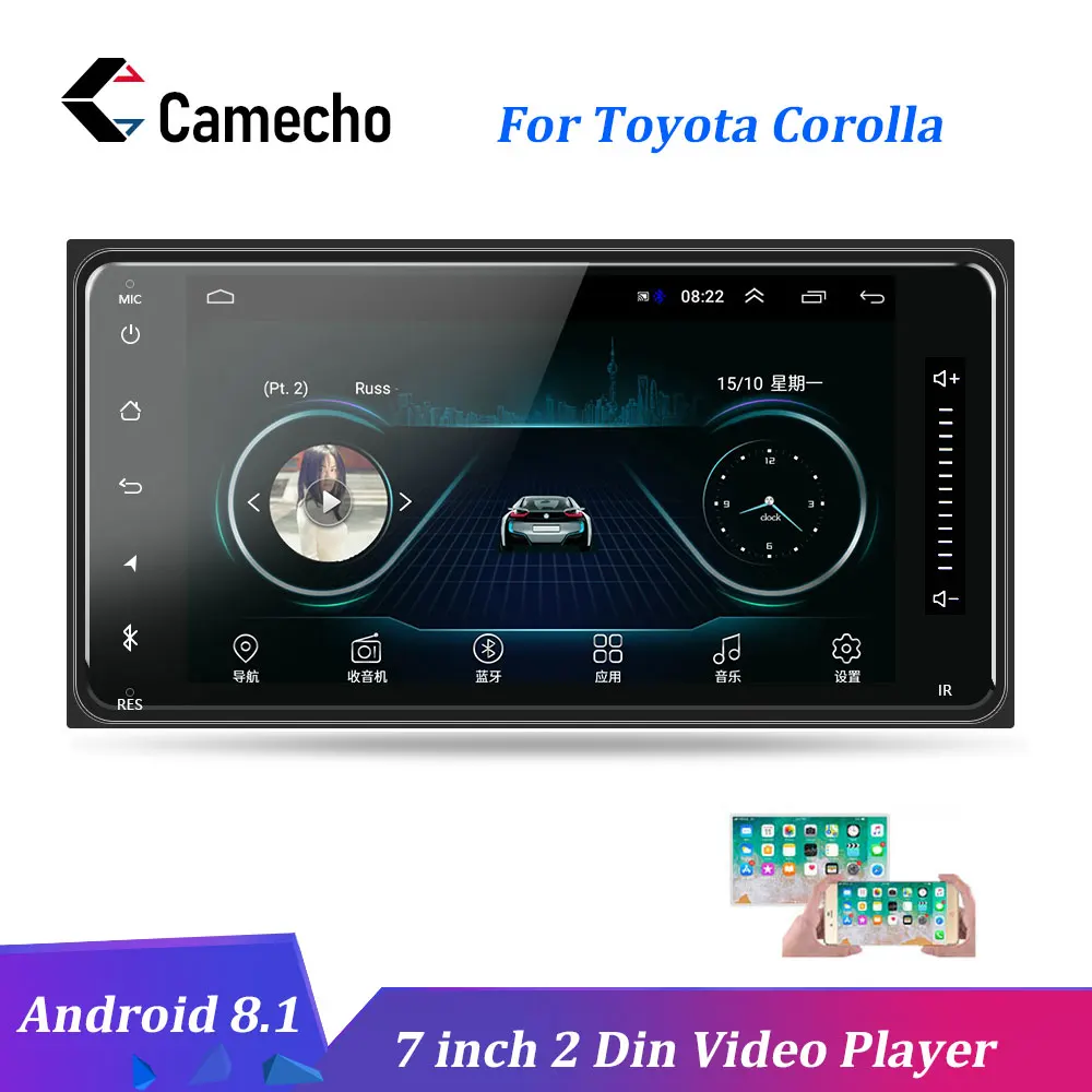 Автомобильный мультимедийный плеер Camecho Android 8 1 2 Din 7 '' GPS Bluetooth FM AUX USB для Toyota