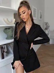 Sruby duplo breasted wrap blazer vestido feminino inverno mangas compridas retalhos ternos irregulares casaco feminino escritório roupas das senhoras