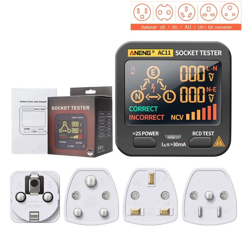 

Digital Smart Socket Tester RCD Line Phase Check Detector US/UK/EU/AU/SA Plug