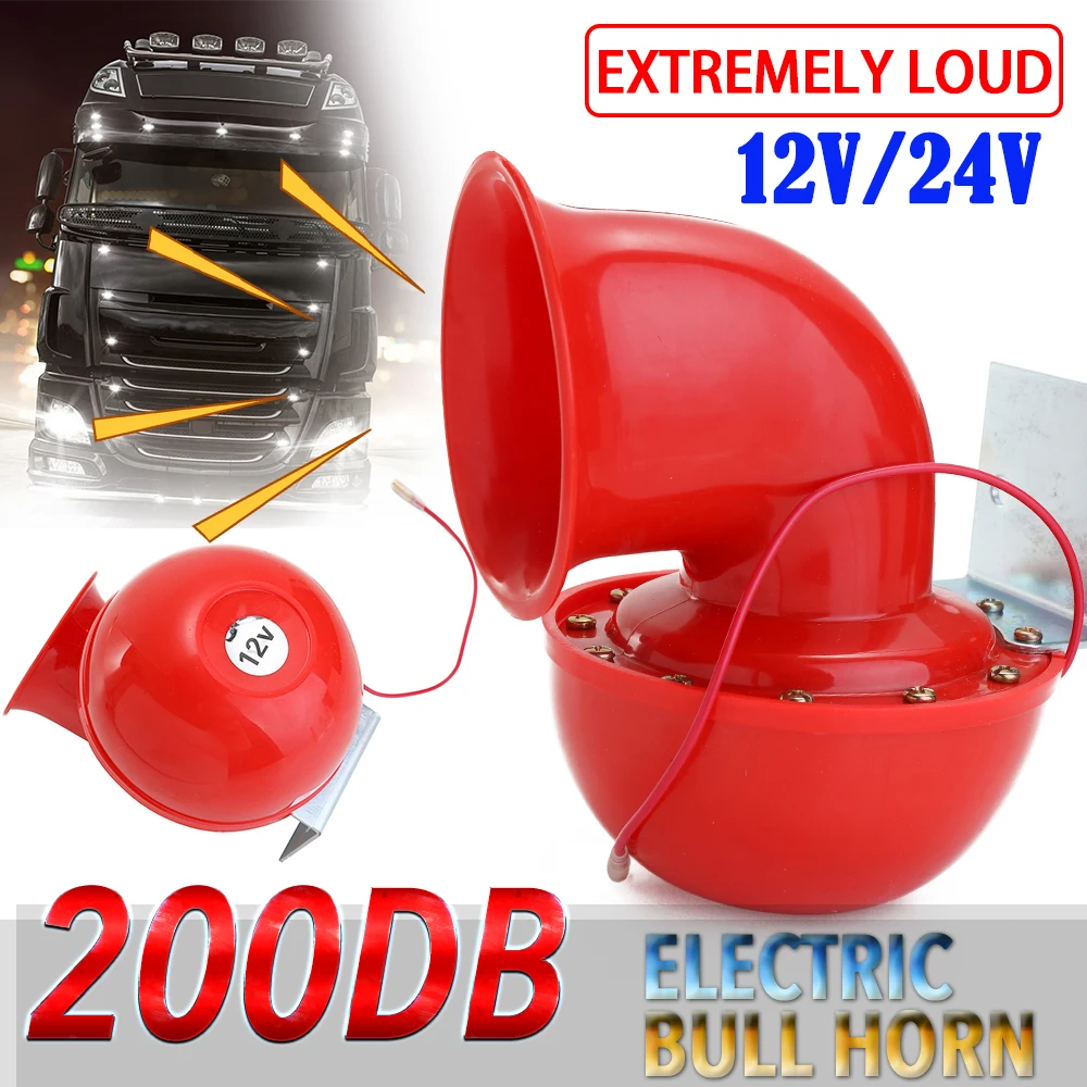 Супер-громкий 200DB 12 V/24 V красный Электрический бык воздушный рожок оригинальность звука для автомобиля Мотоцикл Грузовик катер