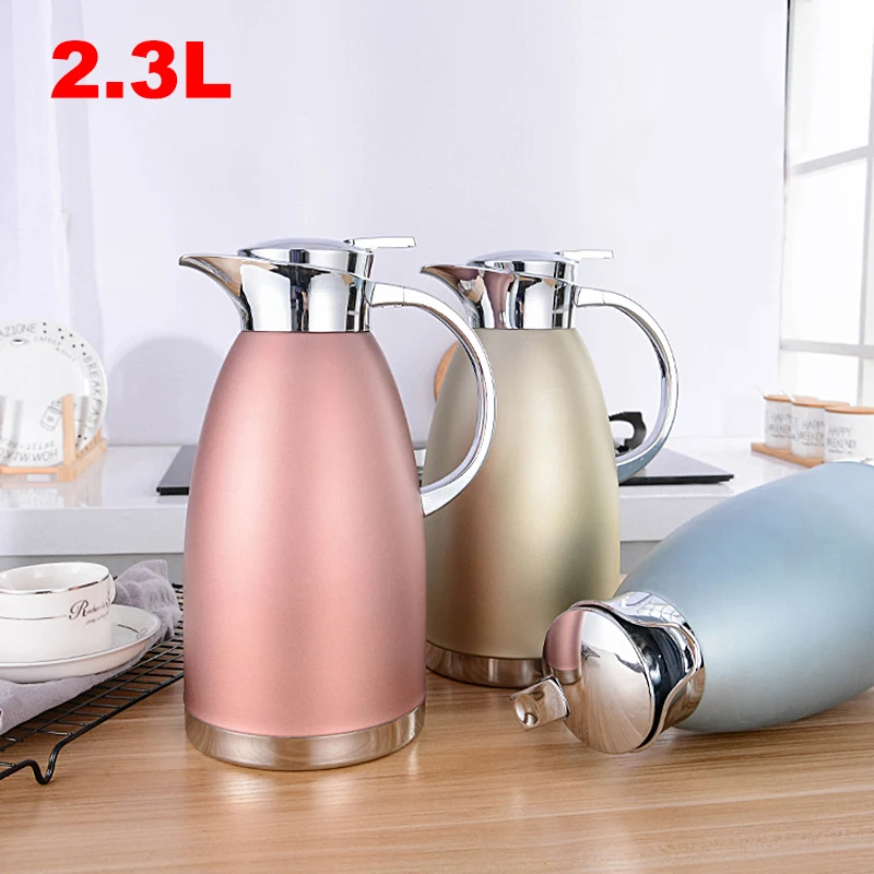 2.3L 304 Stainless Steel Home Hotel Coffee Insulated Vacuum Flasks Kettle Thermal Hot Water Jug Thermos Bottle Large Leak-poof