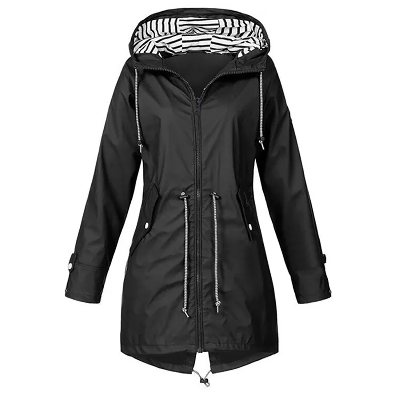 Women's Hooded Jackets 2021 Spring Autumn Solid Casual Basic Outdoor Windbreaker Zipper Lightweight Pockets Jackets Raincoats