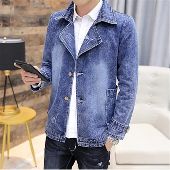 

Men's Denim Jacket 2019 Autumn Fashion New Loose Lapel Suit Coat Spring Large Size Single-Breasted Leisure Men Outerwear JIA410