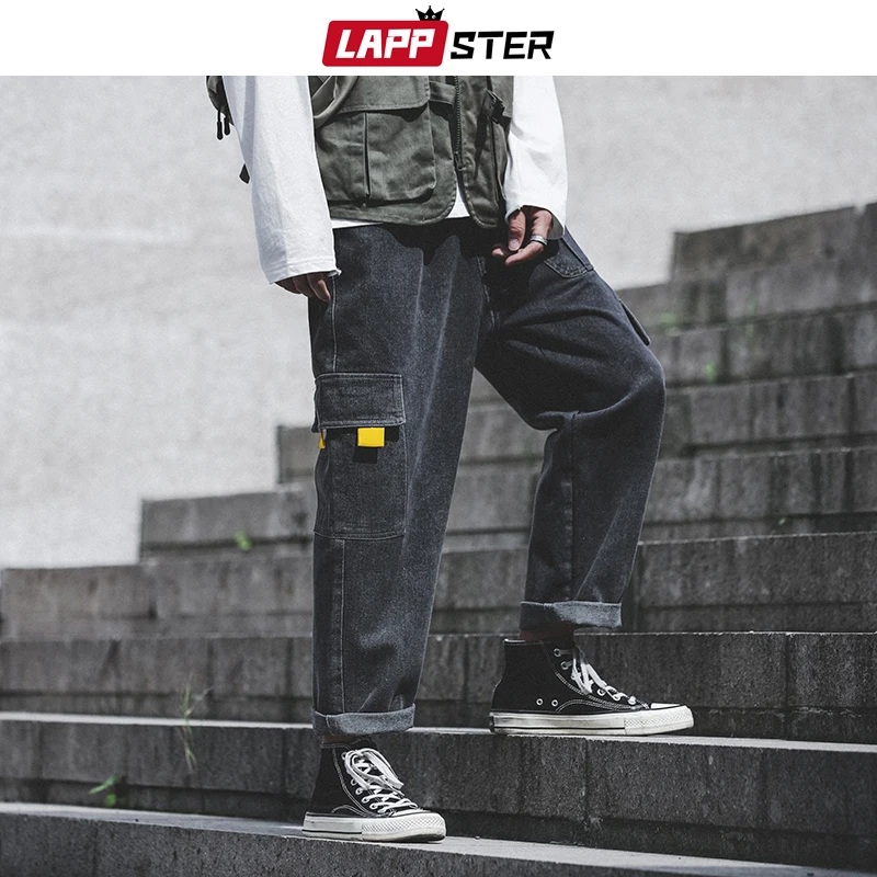 

LAPPSTER Streetwear Harajuku Jeans 2019 Men Black Jeans Harem Pants Hip Hop Blue Denim Pants Designer Jeans Men High Quality 5XL