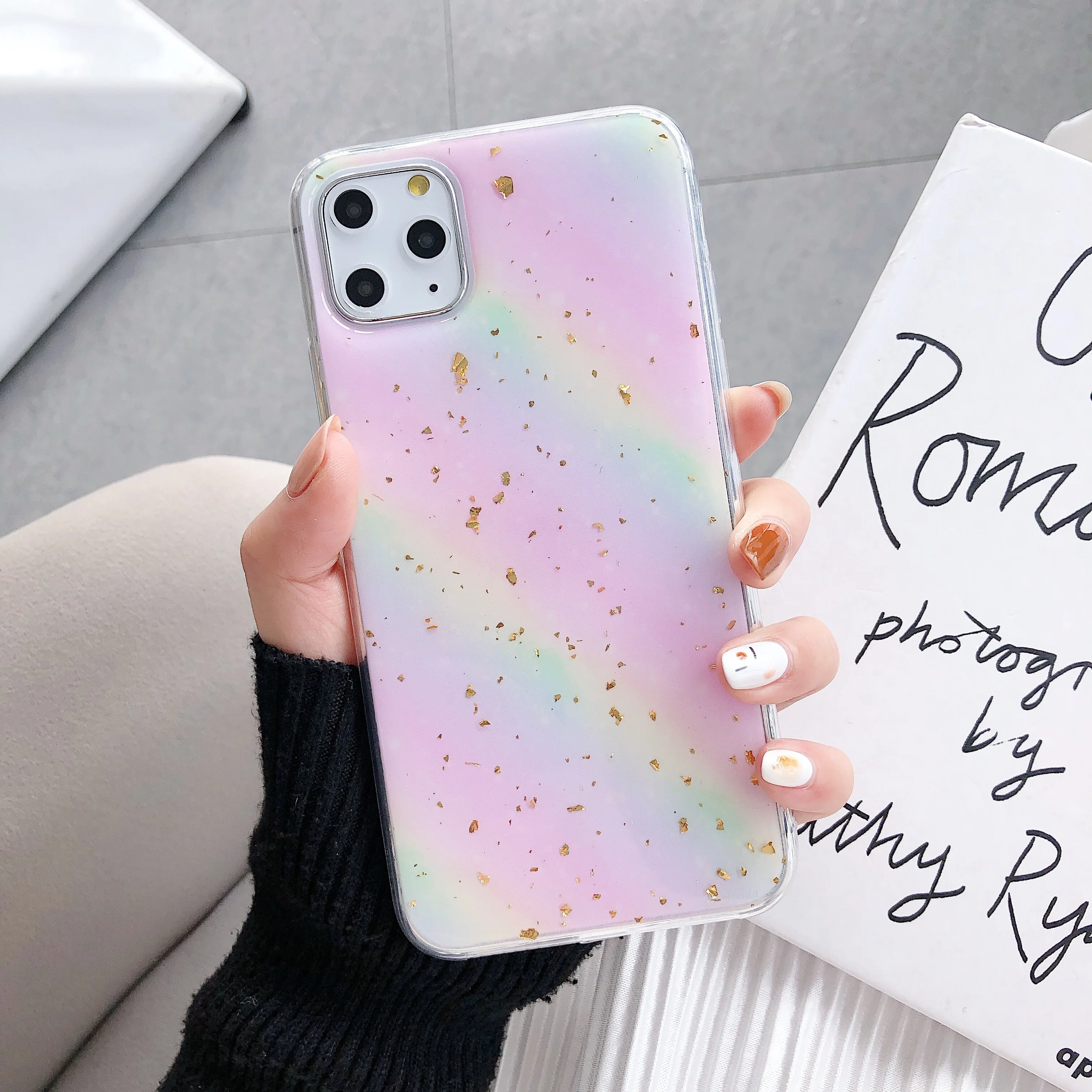 NEW Cases For Huawei Nova 3i 4 4E Honor Mate 20 Pro P Smart Plus Bling Gold Foil Glue Watercolor Rainbow Anti-fall Cover Fundas | Мобильные
