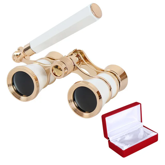 white handle 3X25 бинокль для театрального просмотра с подарочной коробкой оптический стеклянный объектив телескоп Ретро дизайн для женщин девочек - Цвет: white handle
