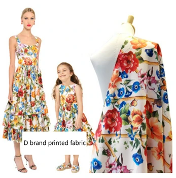 

D brand printed polyester fabric cloth 145 cm width parent-child dress children's clothing handmade DIY fabric alibaba express