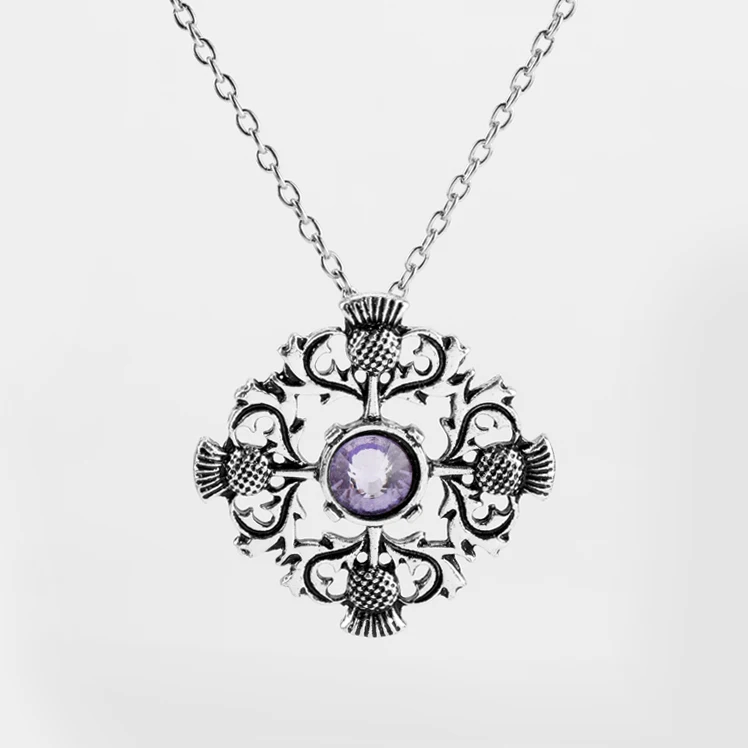 Outlander Scottish National Flower Pendant Necklace Oval Scotland Purple Rhinestone Thistle Round Necklaces Charms Jewelry Women | Украшения
