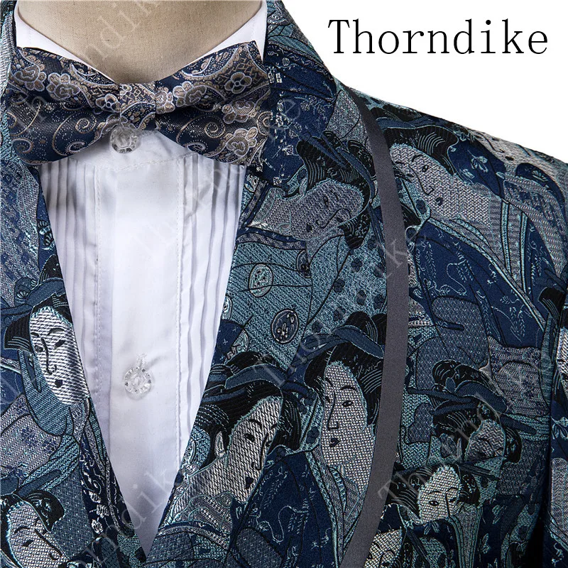Thorndike Мужские Двойные приталенные пиджаки жаккардовые Terno Masculino Slim Fit цветочный узор мужские официальные костюмы 2 шт. куртка брюки