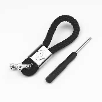 

Car Styling 3D Metal+Leather Emblem Car Key Ring Keychain Key Holder For Renault 2 Button Clio Scenic Megane Duster Sandero